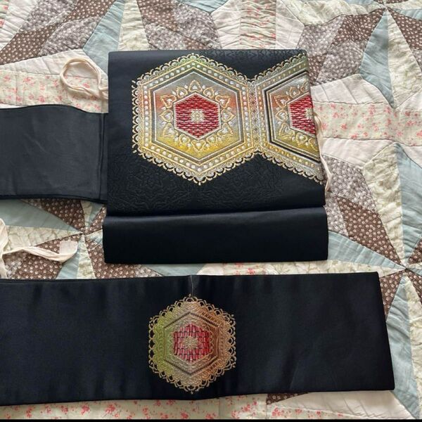 帯 セット 刺繍 金糸 アンティーク リメイク ハンドメイド