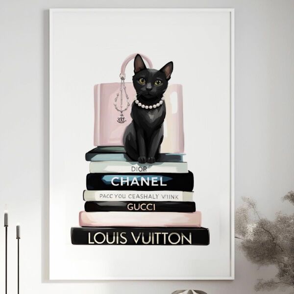 H106 アートポスター 猫 CHANEL シャネル ピンク 大人可愛い