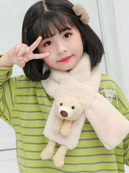 マフラー ネックウォーマーキッズ子供 防寒 ファーふわふわ 犬 ベージュ