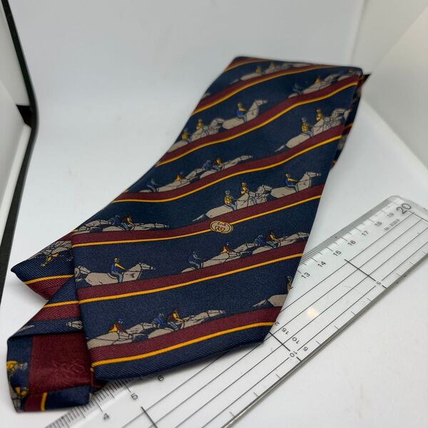6 ネクタイ ブランドネクタイ ブルー系 騎士 馬 GUCCI グッチ 昭和レトロ