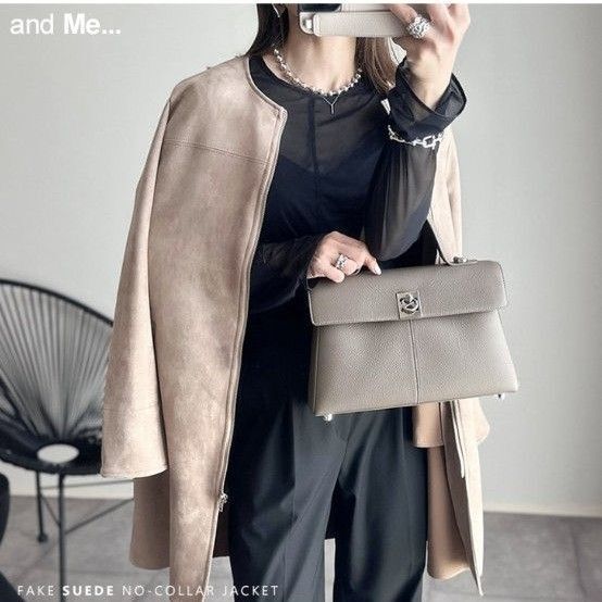 and Me ノーカラーコート フェイクスエードロング コート