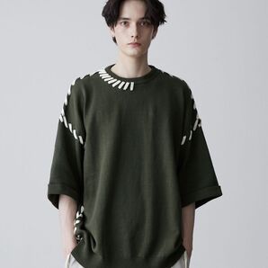 【CLEL】Hand Stitched Short Sleeve ハンドステッチ 半袖サイドレースニット Lサイズ