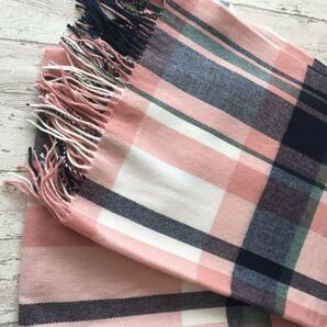 チェック柄大判ストール ピンク/ネイビー