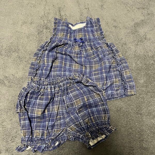 女の子 ベビー チェック コーデュロイ セットアップ 80cm
