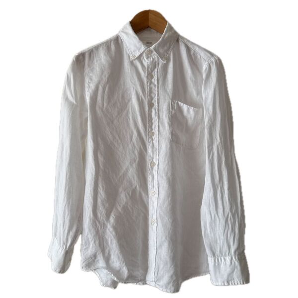 UNIQLO ユニクロ メンズボタンダウンリネン長袖シャツ USED S ホワイト