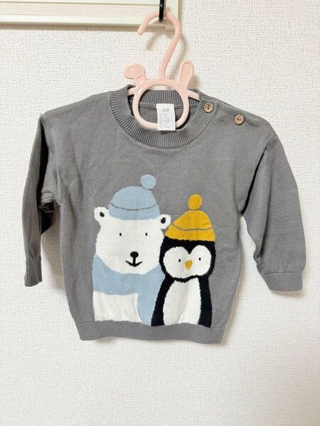 ベビー服 H&M ニット セーター 長袖 秋冬 ペンギン くま 4〜6M