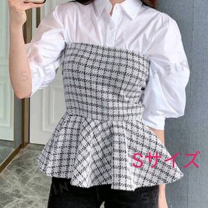 SHEIN DAZY 格子縞プリント フリル裾 シャツ無し チューブトップ ペプラム