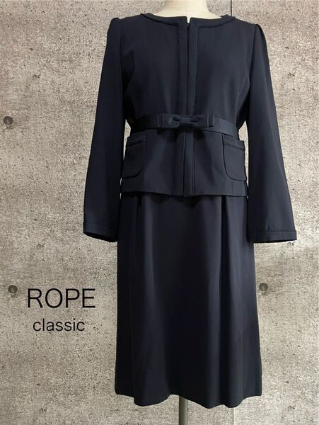【美品】ROPE フォーマルワンピースセット ノーカラー ネイビー 日本製
