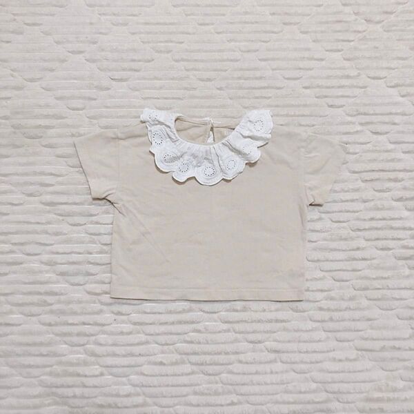 ベージュ Tシャツ 襟 フリル 90センチ 女の子 淡色 韓国服 くすみカラー