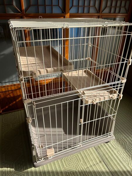 キャットケージ 2段棚付き ホワイト未使用品