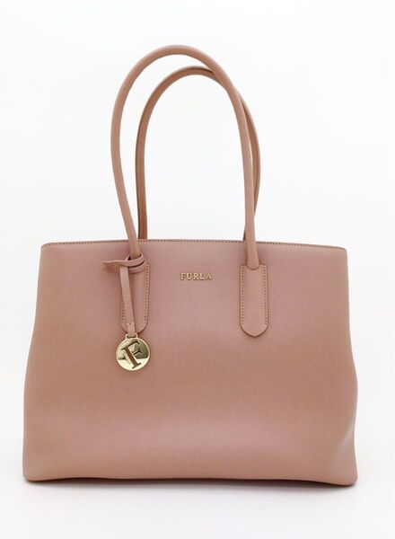 中古美品 フルラ FURLA トート TESSA テッサ ピンク ゴールド金具 ショルダー bag レディース