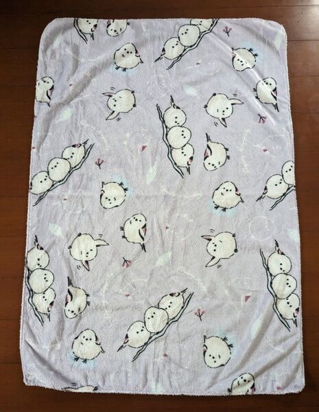 生地 シマエナガ プリント ボア 薄紫 はぎれ