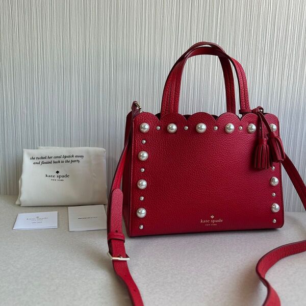 美品 kate spade NEWYORK 2way ハンドバッグ 赤色