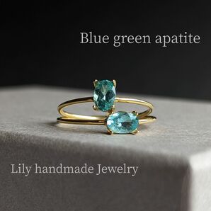 R0126 * 18kgp ブルーグリーンアパタイト ファセットカット リング