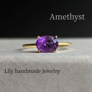 R0130 * 18kgp アメジスト オーバルファセットカット リング