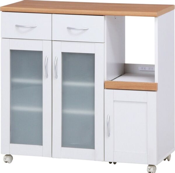 【新品 送料無料】 キッチンカウンター 幅90cm キャスター付 キッチンボード カウンター収納 キッチンワゴン レンジ台 食器棚
