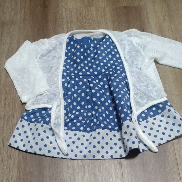 ワンピース ワンピ 子供服 キッズ チュニック カーディガン お出かけ おしゃれ 水玉 セレモニー お買い得 値下げ 限定 青