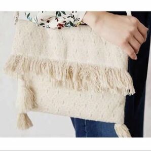 Swaraj【スワラージ】ジオメトリック柄 2WAYショルダーバッグ クラッチバッグ フリンジ 未使用