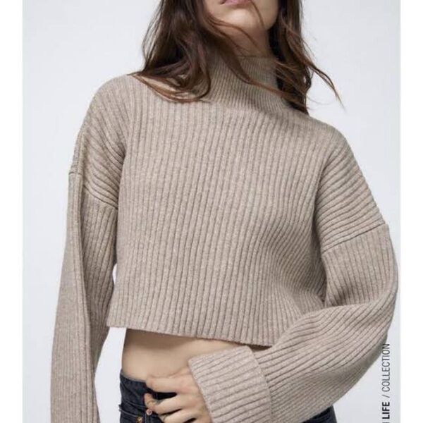ZARA リブ編みハイネックセーター ニット クロップド丈
