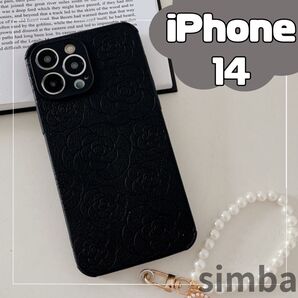 iPhone14パールブレスレットブラックカメリアゴージャス韓国 軽量耐衝撃おしゃれアクセサリーラグジュアリー