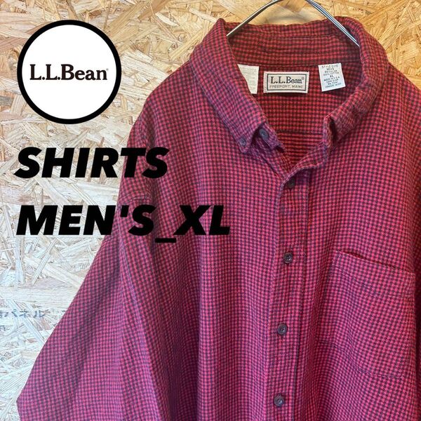【US規格】L.L.Bean エルエルビーン チェック ネルシャツ レッド 古着 長袖シャツ メンズ USED XL