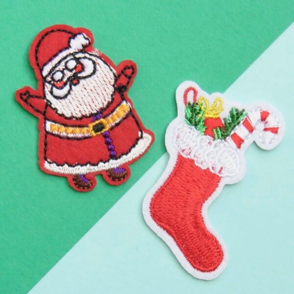 【2種セット】クリスマス サンタクロース 刺繍 アイロン ワッペン アップリケ イベント 手芸用品 アレンジ パッチ ev-6