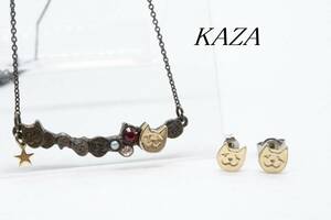 【S234】KAZA カザ 子猫 ネックレス ピアス セット chaton アニマル アンティークゴールド【送料全国一律188円】