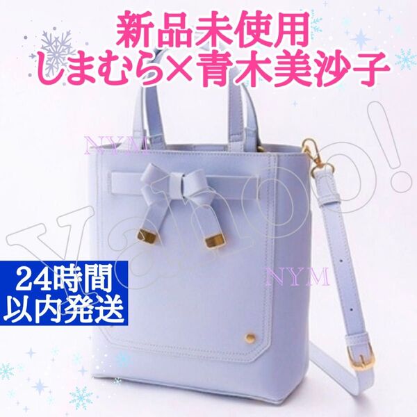 新品未使用しまむら青木美沙子コラボ一部店舗限定前リボン2WAYバッグショルダー水色ライトブルーシンデレラ トートバッグ