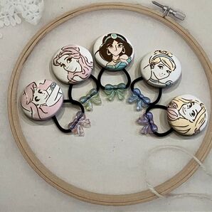 ディズニープリンセス アリエル ベル ジャスミン シンデレラ ラプンツェル くるみボタン ヘアゴム 5個セット