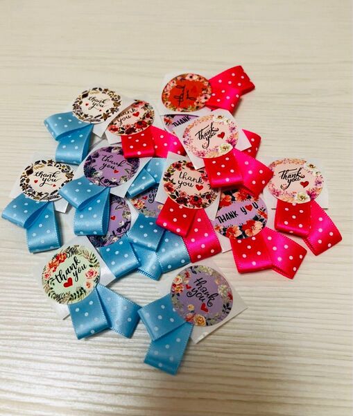 リボン付きシール 15枚 ハンドメイド ラッピング リボン ラッピングシール