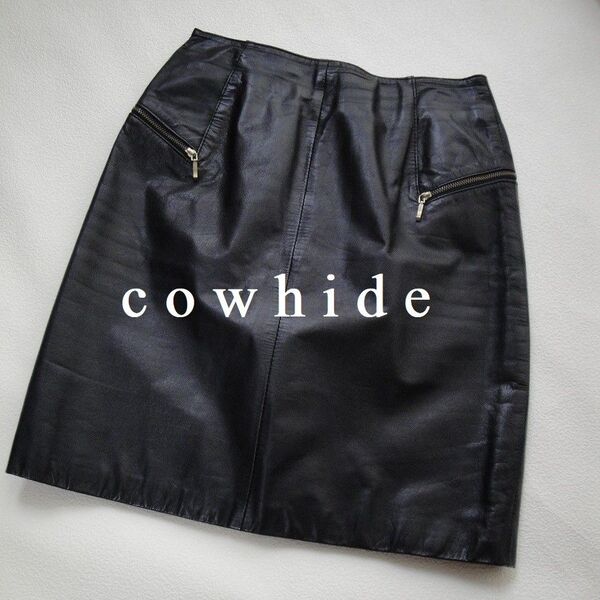 【送料込】◆COWHIDE◆ ブラック リアルレザー ミニ スカート