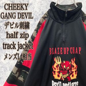 IS534即完モデルUS古着チーキーギャングデビルハーフジップ刺繍トラックJKT