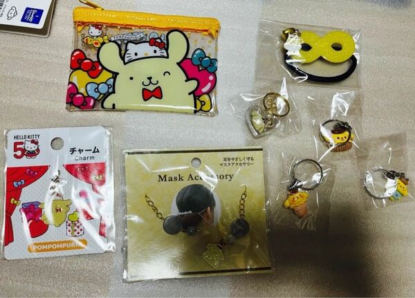 ポムポムプリン ヘアアクセサリー&マスクアクセサリー&キーホルダー&ハローキティ50周年フラットポーチ&チャーム