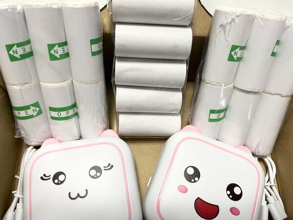 ピンクプリンター2台+ロール紙17本【通常ロール紙5本+シールロール12本セット】サーマルプリンター スマホプリンター