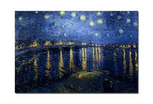 【受注制作】アートパネル　ゴッホ『ローヌ川の星月夜』　70x100cm x 1枚　手書き　模写（複製画）