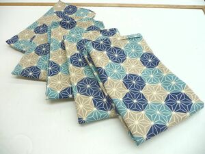  high quality flax pattern zabuton cover set 5 sheets set blue blue color made in Japan cotton 100%.. stamp 55×59 new goods unused 5 pieces set domestic production handmade fastener mji