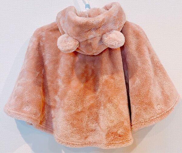 【美品】ポンチョ ふわふわ 耳付きフード くま耳 ピンク マント