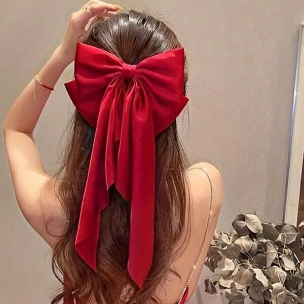 赤リボン ヘアクリップ 可愛い おしゃれ コンパクト 軽量 無地 多機能 ドレス 韓国 ヘアクリップ 髪留め バレッタ