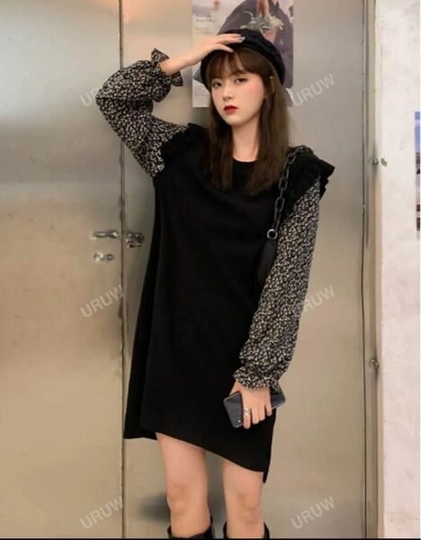 SHEIN Honeyspot チュニックドレワンピース コントラスト ツーインワン ブラック FREE