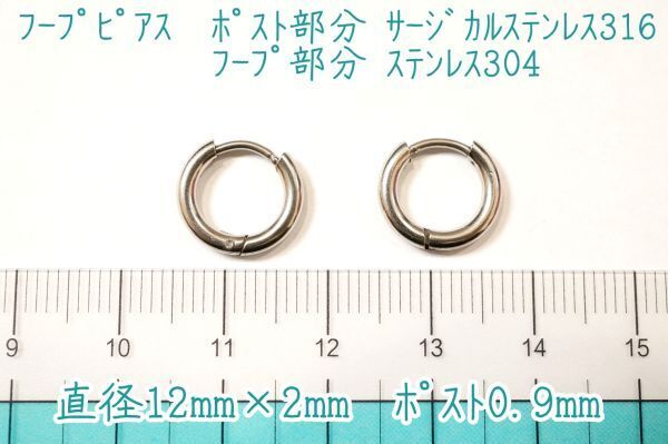 フープピアス 12mm プラチナカラー サージカルステンレス 1ペア / 別売りのチャームをアレンジ・コーディネイトしてお楽しみください