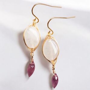 ★天然石★ローズクォーツ×ルビーのピアス イヤリング