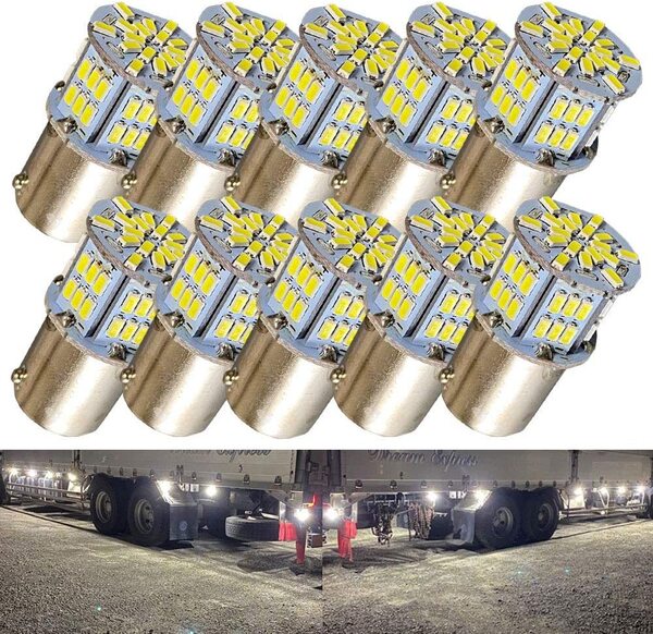 『送料無料』超高輝度 S25 G18 シングル 12V 24V 兼用 バイク・乗用車 3014 54SMD LEDバルブ ホワイト 10個 白 Di ライト ランプ