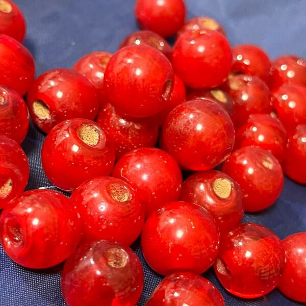 穴あり とんぼ玉 ビーズ 約300g 赤 レッド 透明 約14mm まとめ