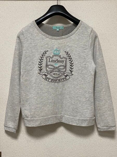【Lindsay】超美品 スエット トレーナー L 160cm 杢グレー 刺繍 長袖