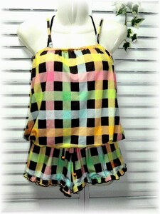  season overall set separate swimsuit shorts lack of 9 number /M colorful check pattern 