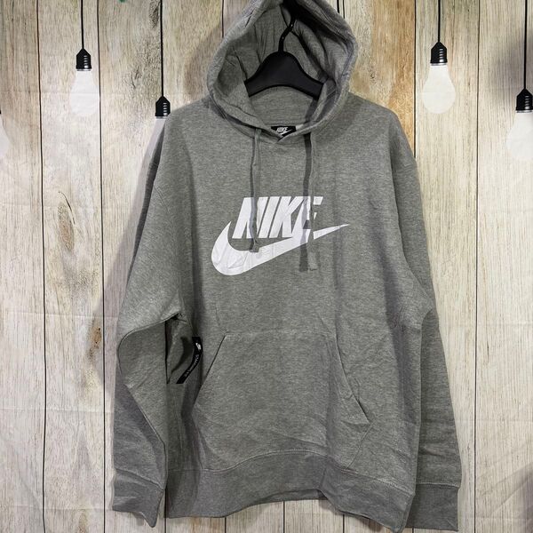 NIKE フード付きパーカー L グレー 新品 未使用 身幅60 裏起毛 USA NIKE パーカー