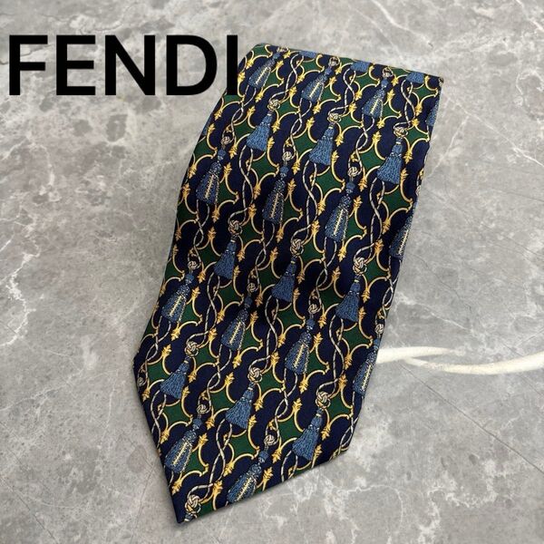 イタリア製 FENDI フェンディ 総柄 シルク ネクタイ 紳士 ビジネス