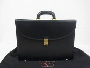 ## Valentino * new goods black leather Brief document bag ##