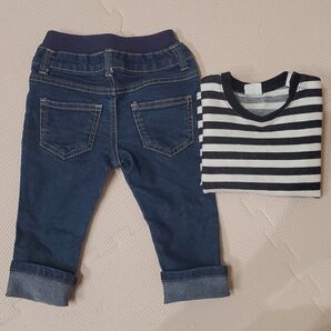 90サイズセット ボーダー長袖&ストレッチデニム