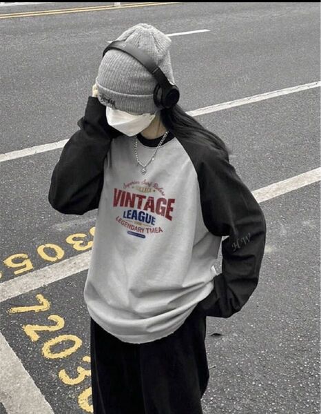 トップス 韓国風 長袖 おしゃれ Tシャツ Mサイズ